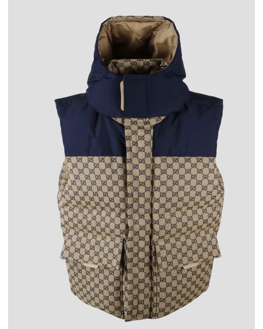 Gucci Blue Gg Canvas Down Vest for men