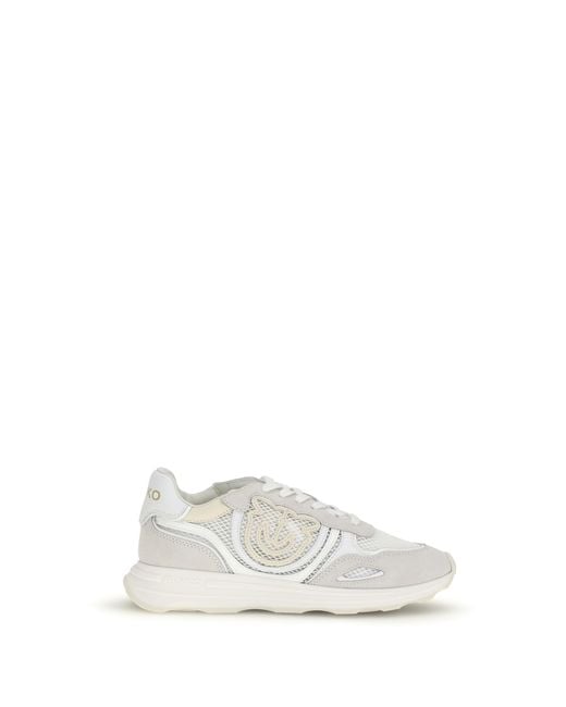 Pinko White Leather Zoe Sneakers With Mesh Inserts