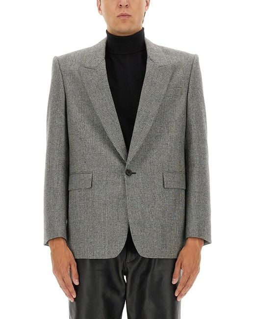 Saint Laurent Gray Single-Breasted Wool Flannel Jacket for men