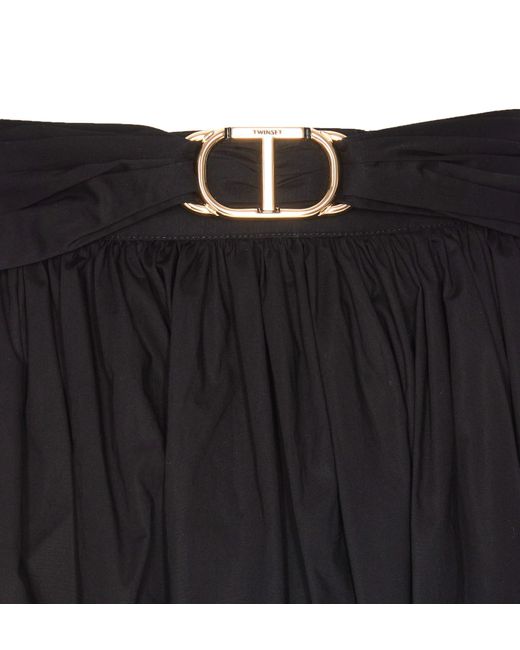 Twin Set Black Popeline Oval-T Longuette Skirt