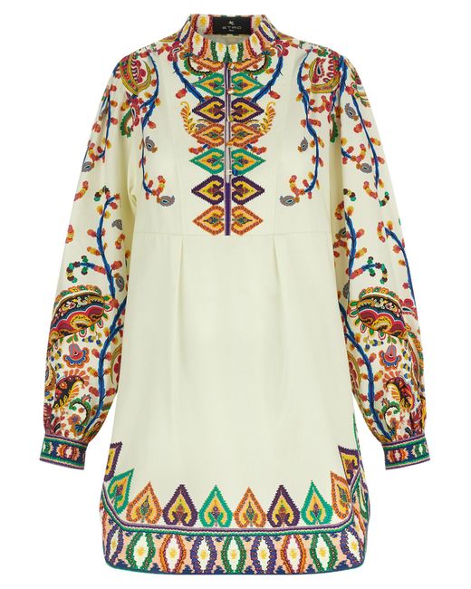 Etro White Printed Poplin Dress