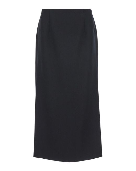 Valentino Black Midi Skirt With Side Splits Wool