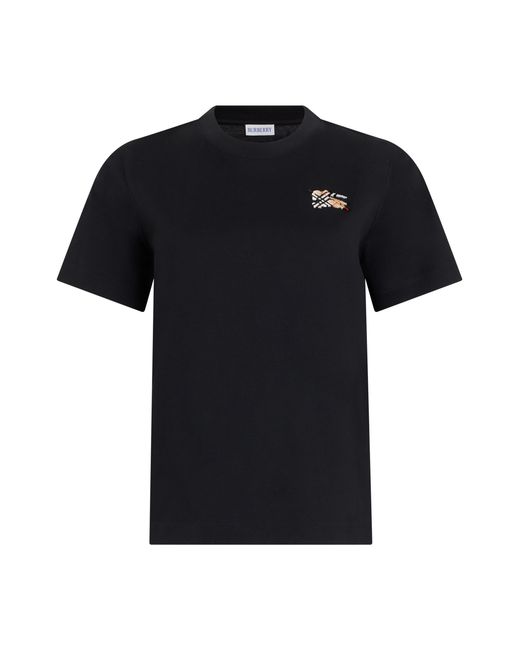 Burberry Black T-Shirt With Tartan Detail, Cotton T-Shirts & Jerseys