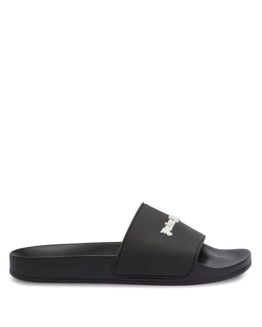 Palm Angels Black Slippers With White Logo for men