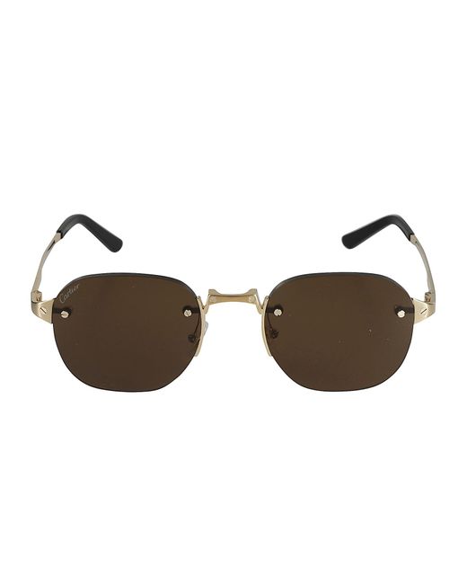 Cartier Brown Round Lens Rimless Sunglasses for men