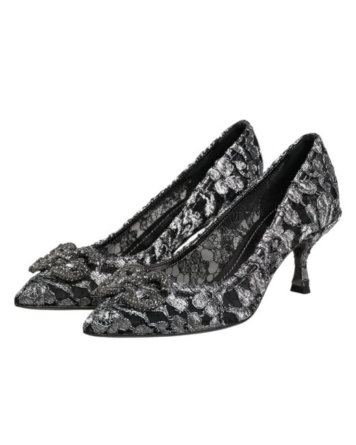 Dolce & Gabbana Black Lace Dg Amore Heels Pumps Shoes Pa+Pl+Lamb