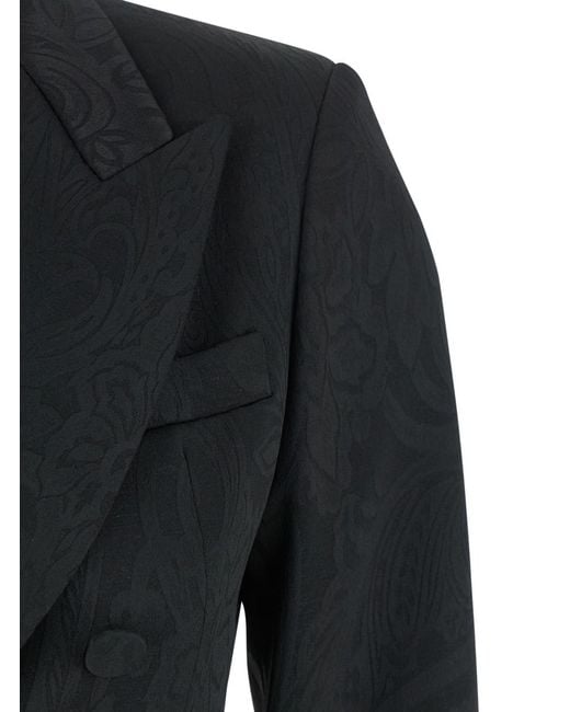Le Plain Black Double-Breasted Jacket With Damask Effect