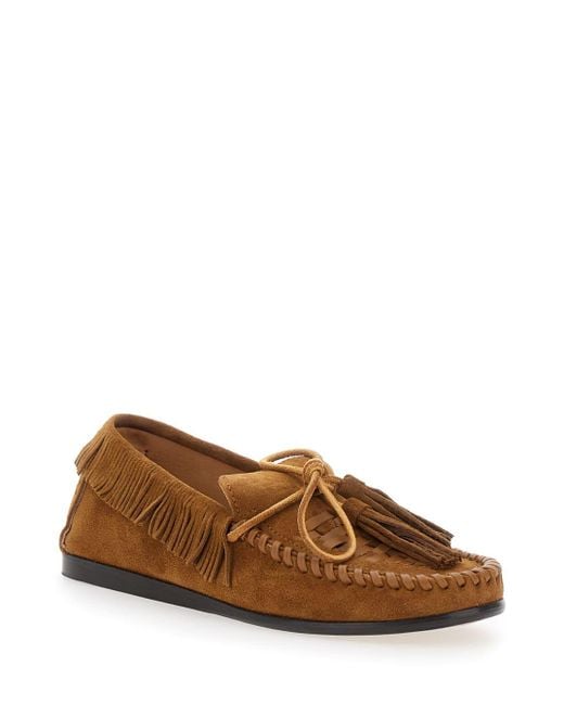 Isabel Marant Brown 'Fitza' Loafers With Fringed Details And Front Bow