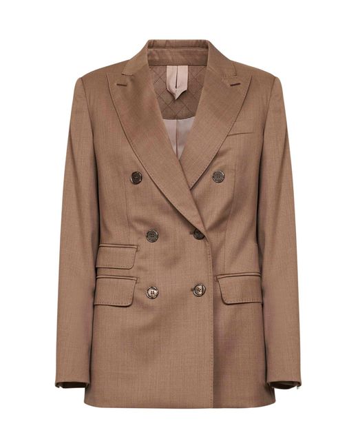 Max Mara Brown Hazelnut Twill Mxmcupola Double-Breasted Blazer