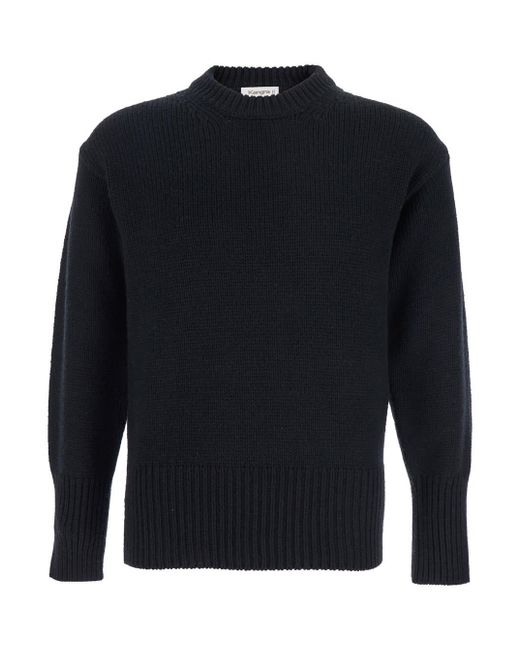 Kangra Blue Crew Neck Sweater With Ribbed Design for men