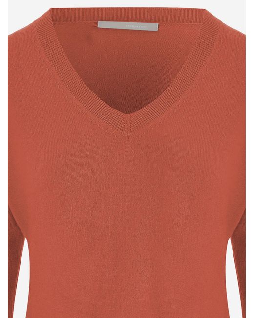 Allude Orange Cashmere Sweater With V-Neck
