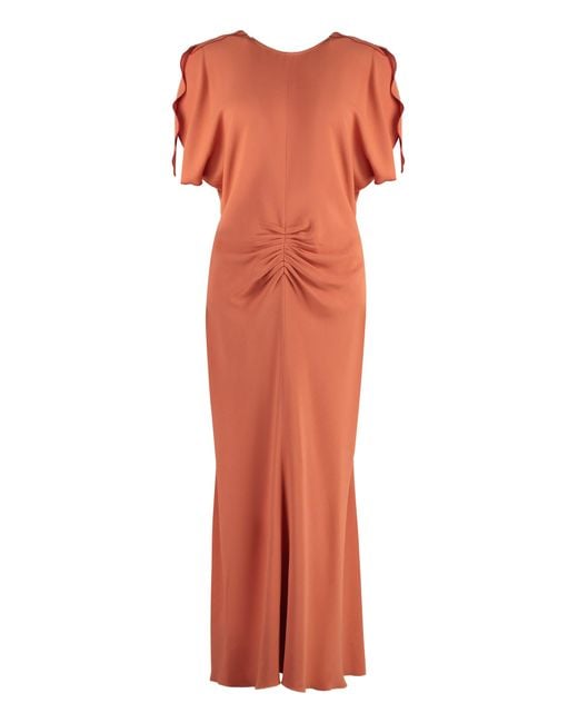 Victoria Beckham Orange Midi Dress With Gathered Waist