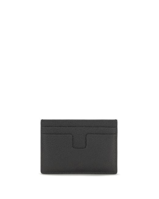 Tom Ford Gray Leather Card Holder Calf Bos Taurus Wallet for men