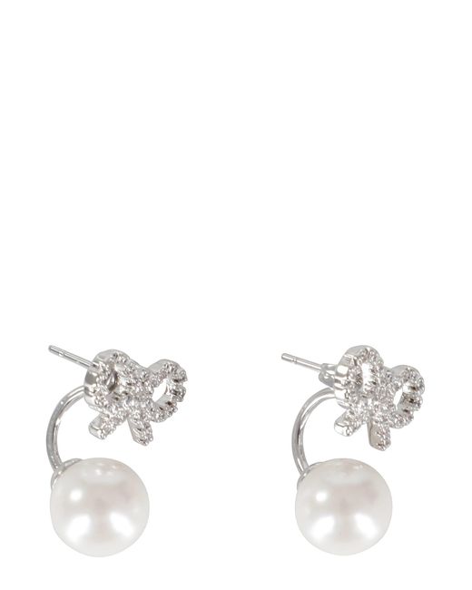 Self-Portrait Multicolor Crystal Bow Pearl Jacket Earrings