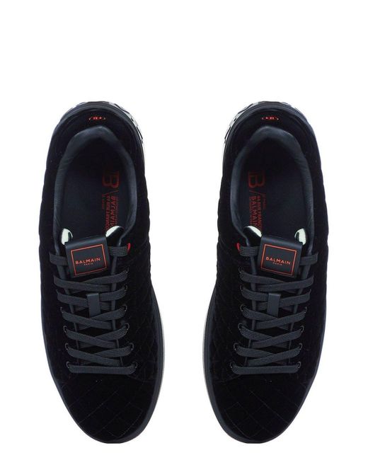 Balmain Black Velvet B-court Lace-up Sneakers for men