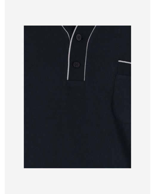 Giorgio Armani Black Wool And Viscose Blend Polo Shirt for men