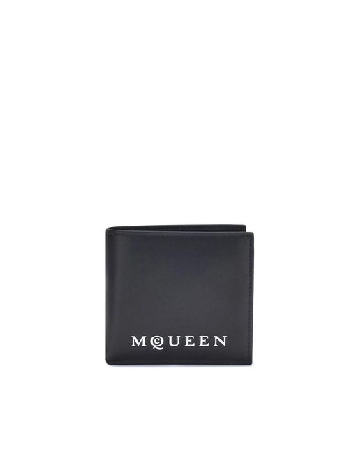 McQueen Black Calf Leather Bos Taurus Wallet for men
