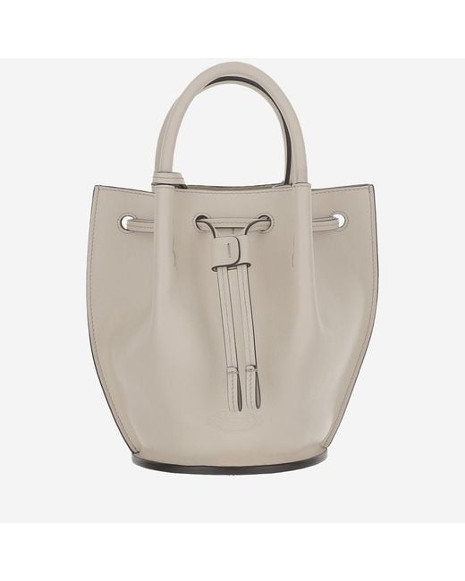 Tod's White Small Leather Bucket Bag Calfskin Shoulder