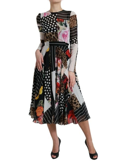 Dolce & Gabbana Black Patchwork Floral Leopard Dress