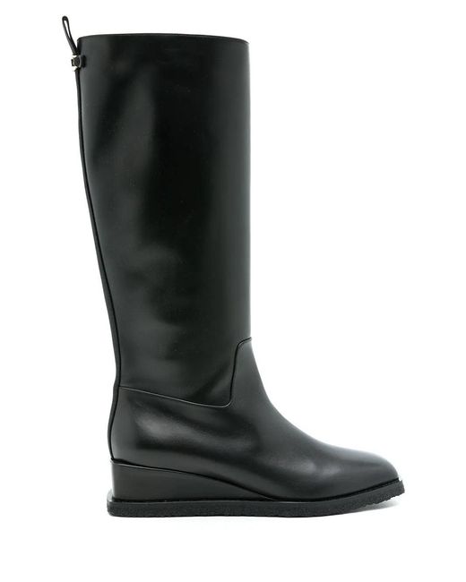 Ferragamo Black Ferragamo Wayde Leather Wedge Boots