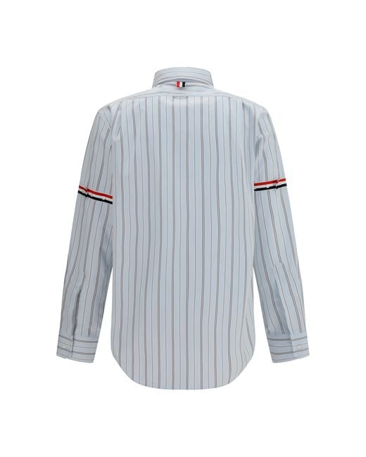 Thom Browne Blue Fine-Striped Grosgrain Poplin Shirt Cotton for men