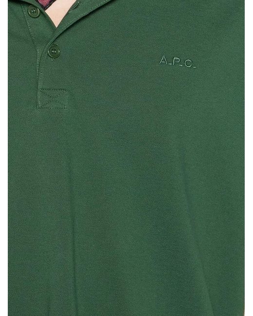 A.P.C. Green Logo-embroidered Cotton Polo Shirt for men