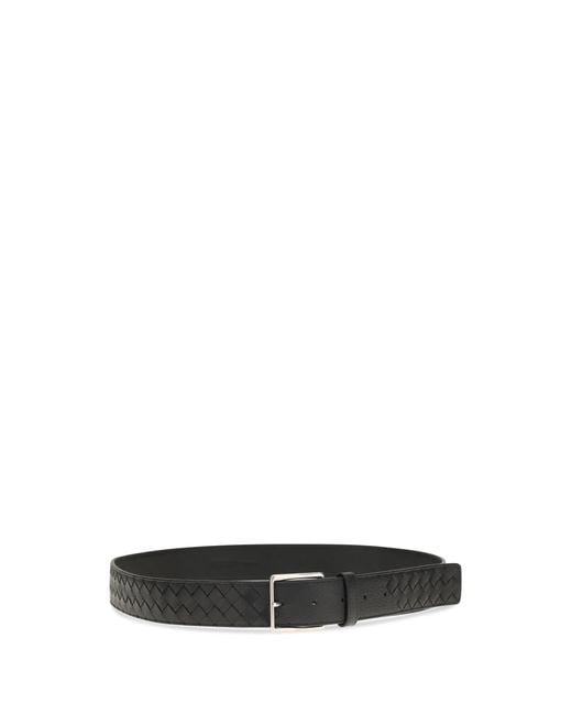 Bottega Veneta Black Leather Belt Intreccio- Lambskin for men