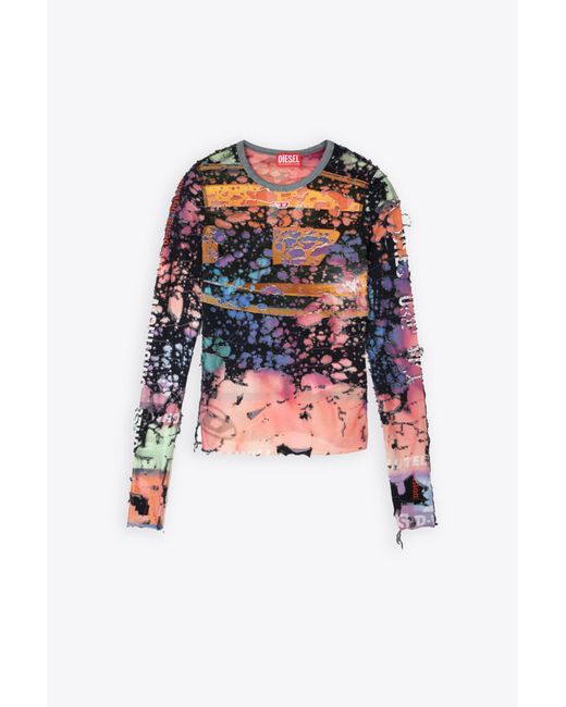DIESEL White T-Miley Multicolour Destroyed Jersey Long Sleeves Top