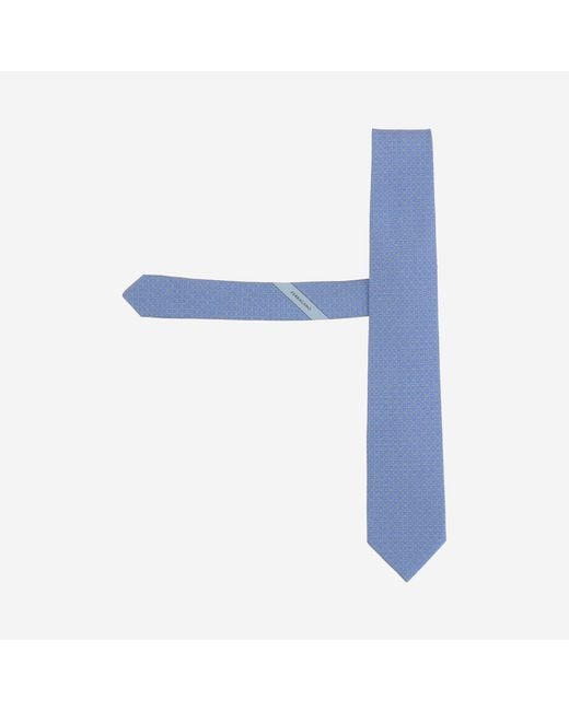 Ferragamo Blue Silk Tie With Pattern Ties & Bow for men