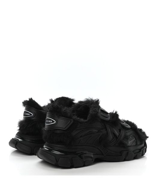 Balenciaga Black Faux-Fur Track Sandals