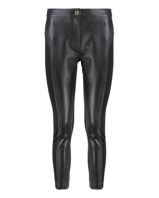 Pinko Black Leather And Stretch Fabric Pants Sheep Skinny Trousers