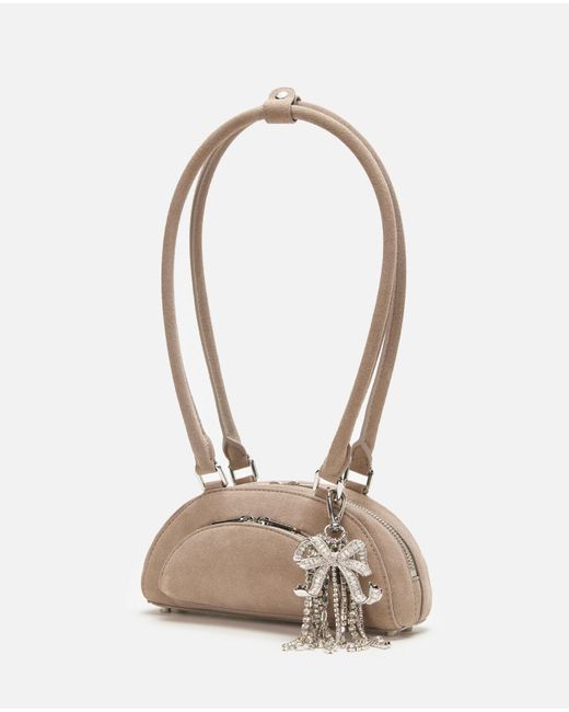 Self-Portrait White Suede Mini Shoulder Bag With Charm
