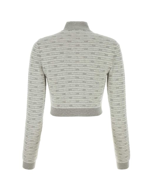 Miu Miu Gray Printed Cotton Blend Cardigan