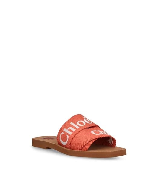 Chloé Red Chloé Woody Linen Flat Slides