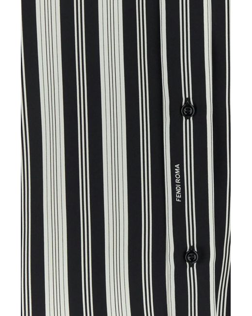 Fendi Black Striped Silk Satin Shirt