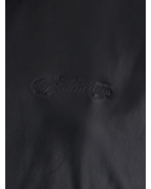 Balenciaga Black Leather Jacket High Collar Lamb Coat