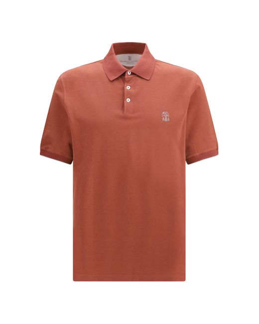 Brunello Cucinelli Orange Cotton Polo Shirts for men