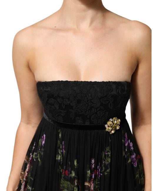 Dolce & Gabbana Black Key Print Silk Crystal Brooch Dress