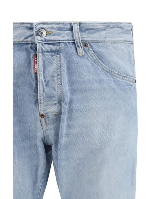 DSquared² Blue Belt-Loop Ripped Jeans Cotton for men