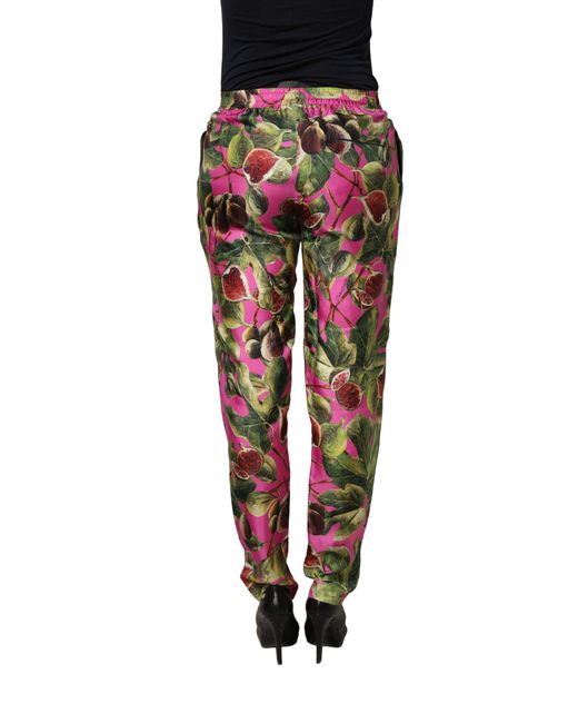 Dolce & Gabbana Fuchsia Fig Fruit Leaf Tapered Trouser Pants