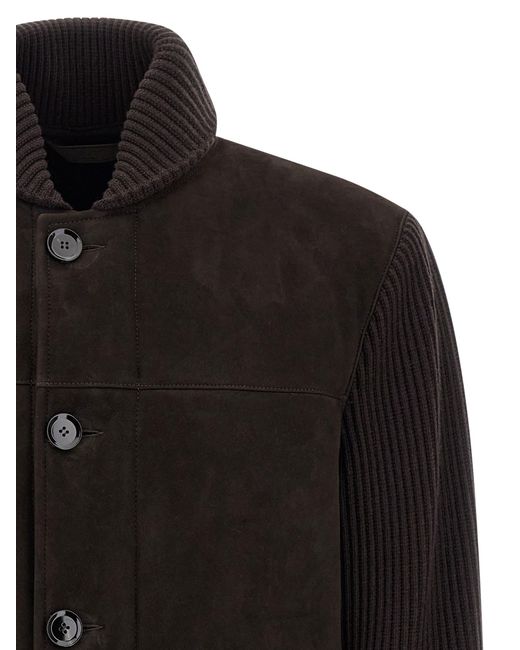 Brioni Black Suede Bomber Jacket Puffer Jackets for men