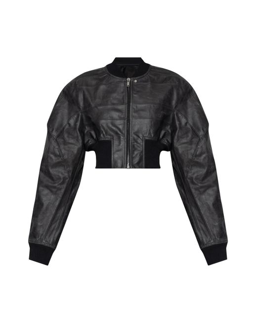 Rick Owens Black Leather Jacket 'Girdered'