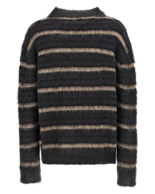 Marni Black Brushed Mohair Sweater With Gauze Stripe Pattern for men