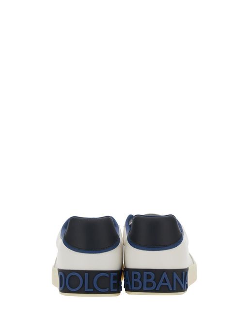 Dolce & Gabbana White Sneaker Portofino Custom With Contrast Heel And Leather Lettering Logo For Lamb Sheep for men