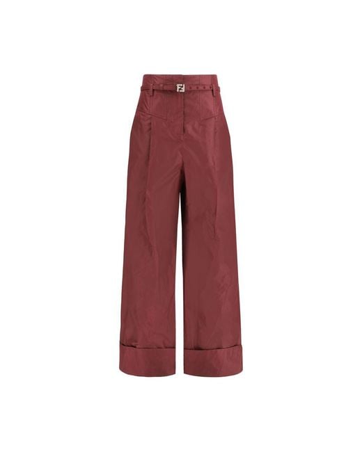 Fendi Red Bordeaux Silk Casual Pants