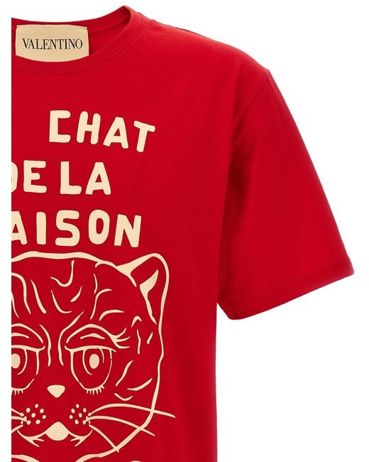 Valentino Garavani Red Le Chat De La Maison T-Shirt Cotton for men