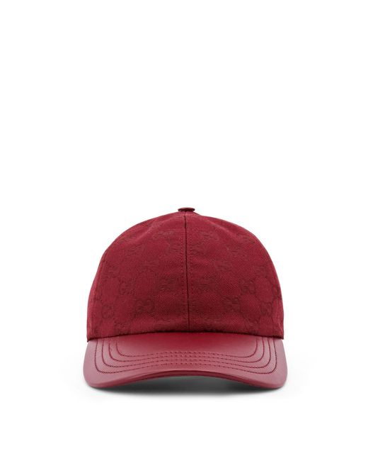 Gucci Red Baseball Cotton Blend Hat With Gg Motif