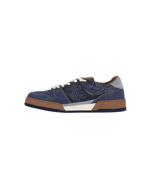 Fendi Blue Ff Jacquard Denim Match Sneakers for men