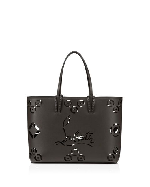 Christian Louboutin Black Cabata Tote Bag In Calf Leather Perforated Cl Logo