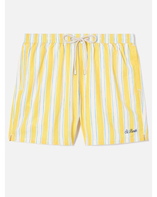 Mc2 Saint Barth Metallic Syros Swim Shorts With Striped Pattern And Logo Embroidery Swimshort for men